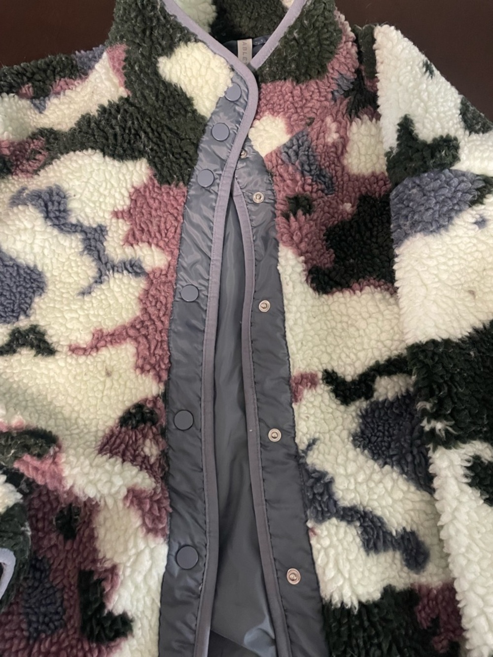 Fabletics Cream, Olive & Dusty Pink Sherpa Jacket
